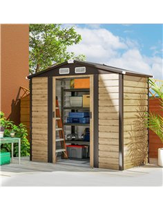Outsunny 7 x 4ft Garden Shed, Easy to Assemble, Upgraded Galvanised Steel Frame with Foundation Kit, Double Doors with Lock, Out 2