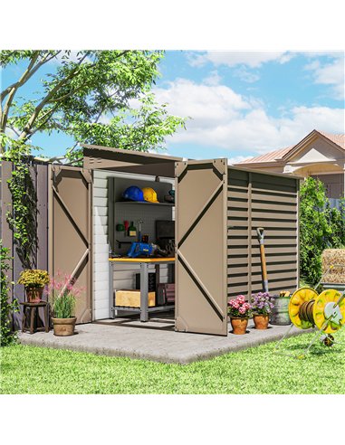 Outsunny 5 x 9ft Galvanised Metal Garden Shed with Foundation Kit, Outdoor Lean-to Shed, Tool Storage House with Lockable Doors,