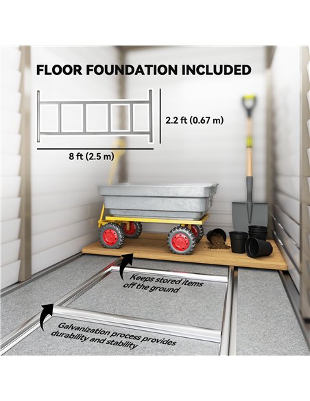 Outsunny 5 x 9ft Galvanised Metal Garden Shed with Foundation Kit, Outdoor Lean-to Shed, Tool Storage House with Lockable Doors, - pic 177643 | FastDaddyshop