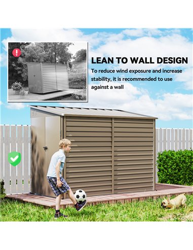 Outsunny 5 x 9ft Galvanised Metal Garden Shed with Foundation Kit, Outdoor Lean-to Shed, Tool Storage House with Lockable Doors,