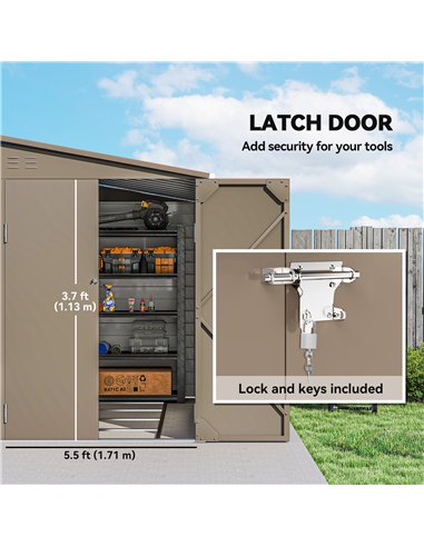 Outsunny 5 x 9ft Galvanised Metal Garden Shed with Foundation Kit, Outdoor Lean-to Shed, Tool Storage House with Lockable Doors,