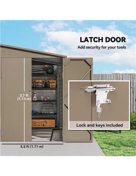 Outsunny 5 x 9ft Galvanised Metal Garden Shed with Foundation Kit, Outdoor Lean-to Shed, Tool Storage House with Lockable Doors, - pic 177645 | FastDaddyshop