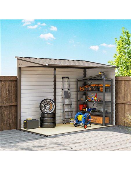 Outsunny 5 x 9ft Galvanised Metal Garden Shed with Foundation Kit, Outdoor Lean-to Shed, Tool Storage House with Lockable Doors, - pic 177647 | FastDaddyshop