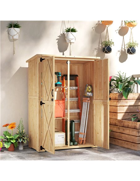 Outsunny Wooden Garden Storage Shed, Tool Storage Cabinet with Asphalt Roof and 2 Shelves for Garden Tools, Equipment, Outdoor T - pic 177649 | FastDaddyshop
