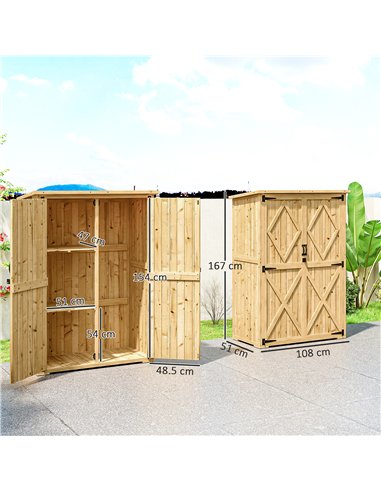 Outsunny Wooden Garden Storage Shed, Tool Storage Cabinet with Asphalt Roof and 2 Shelves for Garden Tools, Equipment, Outdoor T