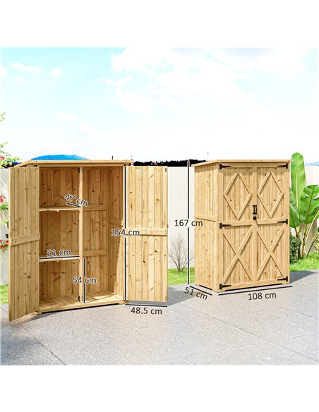 Outsunny Wooden Garden Storage Shed, Tool Storage Cabinet with Asphalt Roof and 2 Shelves for Garden Tools, Equipment, Outdoor T - pic 177650 | FastDaddyshop