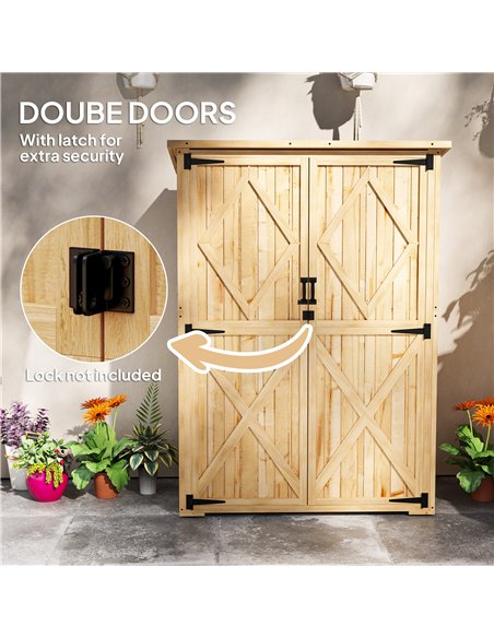 Outsunny Wooden Garden Storage Shed, Tool Storage Cabinet with Asphalt Roof and 2 Shelves for Garden Tools, Equipment, Outdoor T - pic 177653 | FastDaddyshop