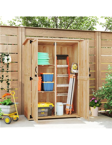 Outsunny Wooden Garden Storage Shed, Tool Storage Cabinet with Asphalt Roof and 2 Shelves for Garden Tools, Equipment, Outdoor T - pic 177655 | FastDaddyshop