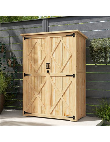 Outsunny Wooden Garden Storage Shed, Tool Storage Cabinet with Asphalt Roof and 2 Shelves for Garden Tools, Equipment, Outdoor T