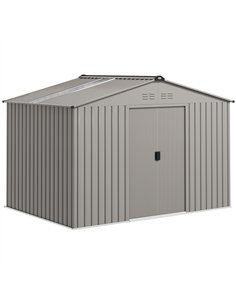 Outsunny Garden Storage Shed, Metal Outdoor Storage Shed House with Foundation Kit, Ventilation, Doors, 9 x 6FT, Grey