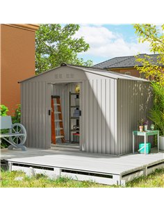 Outsunny Garden Storage Shed, Metal Outdoor Storage Shed House with Foundation Kit, Ventilation, Doors, 9 x 6FT, Grey 2
