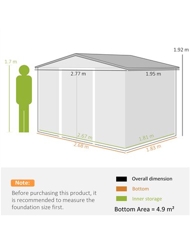 Outsunny Garden Storage Shed, Metal Outdoor Storage Shed House with Foundation Kit, Ventilation, Doors, 9 x 6FT, Grey
