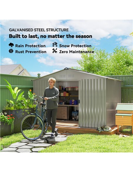 Outsunny Garden Storage Shed, Metal Outdoor Storage Shed House with Foundation Kit, Ventilation, Doors, 9 x 6FT, Grey - pic 177661 | FastDaddyshop