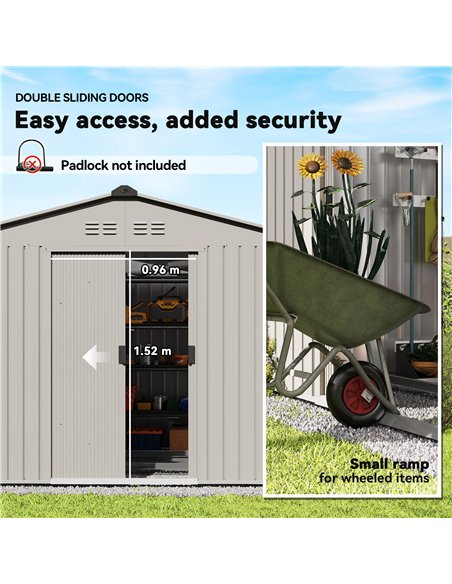 Outsunny Garden Storage Shed, Metal Outdoor Storage Shed House with Foundation Kit, Ventilation, Doors, 9 x 6FT, Grey - pic 177662 | FastDaddyshop