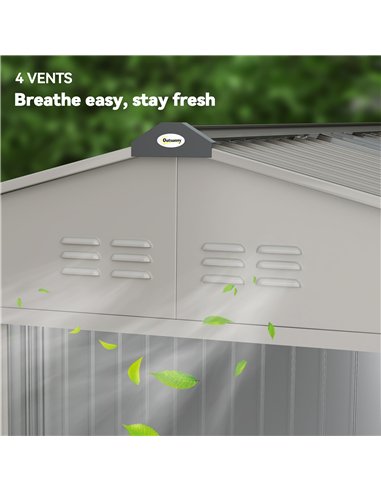Outsunny Garden Storage Shed, Metal Outdoor Storage Shed House with Foundation Kit, Ventilation, Doors, 9 x 6FT, Grey