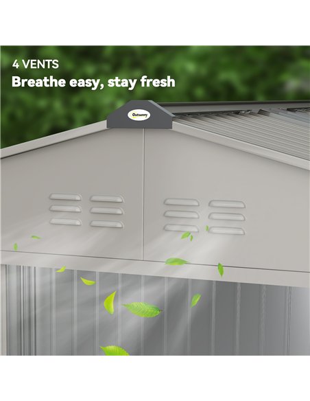 Outsunny Garden Storage Shed, Metal Outdoor Storage Shed House with Foundation Kit, Ventilation, Doors, 9 x 6FT, Grey - pic 177665 | FastDaddyshop