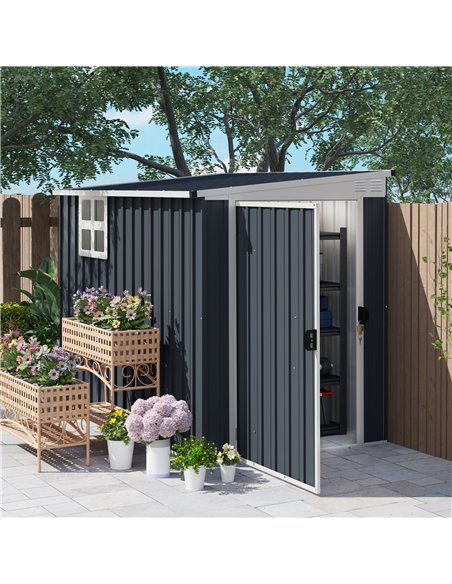 Outsunny 7.6 x 4ft Garden Metal Shed, Outdoor Storage Shed with Window, 2 Vents and Lockable Door for Garden, Patio, Dark Grey - pic 177667 | FastDaddyshop