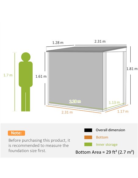Outsunny 7.6 x 4ft Garden Metal Shed, Outdoor Storage Shed with Window, 2 Vents and Lockable Door for Garden, Patio, Dark Grey - pic 177668 | FastDaddyshop
