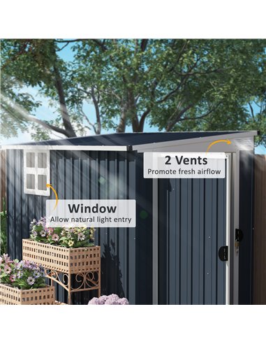 Outsunny 7.6 x 4ft Garden Metal Shed, Outdoor Storage Shed with Window, 2 Vents and Lockable Door for Garden, Patio, Dark Grey