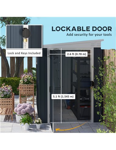 Outsunny 7.6 x 4ft Garden Metal Shed, Outdoor Storage Shed with Window, 2 Vents and Lockable Door for Garden, Patio, Dark Grey