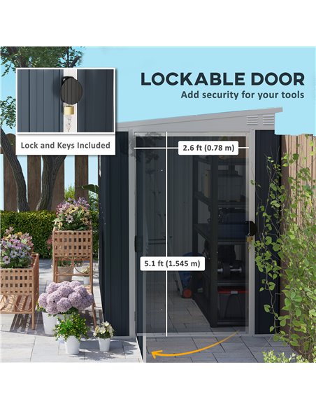 Outsunny 7.6 x 4ft Garden Metal Shed, Outdoor Storage Shed with Window, 2 Vents and Lockable Door for Garden, Patio, Dark Grey - pic 177670 | FastDaddyshop