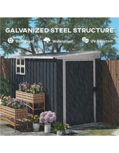 Outsunny 7.6 x 4ft Garden Metal Shed, Outdoor Storage Shed with Window, 2 Vents and Lockable Door for Garden, Patio, Dark Grey - pic 177672 | FastDaddyshop