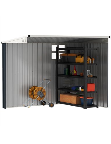 Outsunny 7.6 x 4ft Garden Metal Shed, Outdoor Storage Shed with Window, 2 Vents and Lockable Door for Garden, Patio, Dark Grey