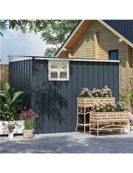 Outsunny 7.6 x 4ft Garden Metal Shed, Outdoor Storage Shed with Window, 2 Vents and Lockable Door for Garden, Patio, Dark Grey - pic 177674 | FastDaddyshop