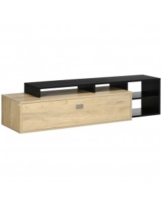 Homcom 1630mm TV Stand with Storage Shelves and Cupboard, Black & Natural