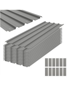Outsunny Set of 12 Corrugated Steel Roof Sheet Panels - Light Grey
