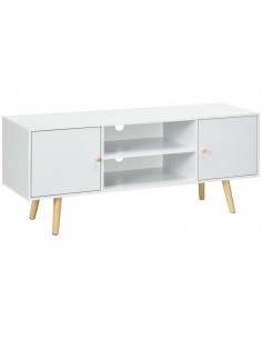 Homcom 1200mm TV Stand with Storage Shelves and Wood Legs, White