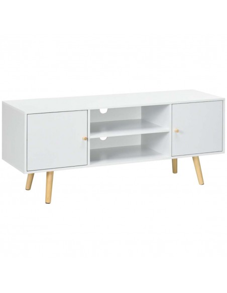 Homcom 1200mm TV Stand with Storage Shelves and Wood Legs, White - pic 17770 | FastDaddyshop
