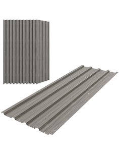 Outsunny Set of 12 Corrugated Steel Roof Sheet Panels - Grey Wood Effect