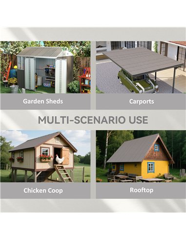 Outsunny Set of 12 Corrugated Steel Roof Sheet Panels - Grey Wood Effect