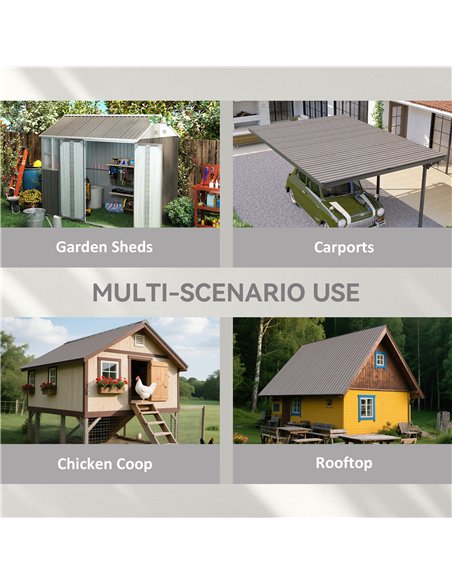 Outsunny Set of 12 Corrugated Steel Roof Sheet Panels - Grey Wood Effect - pic 177705 | FastDaddyshop
