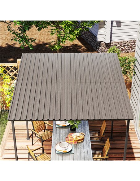 Outsunny Set of 12 Corrugated Steel Roof Sheet Panels - Grey Wood Effect - pic 177708 | FastDaddyshop