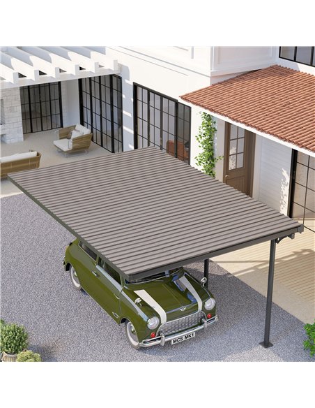 Outsunny Set of 12 Corrugated Steel Roof Sheet Panels - Grey Wood Effect - pic 177709 | FastDaddyshop
