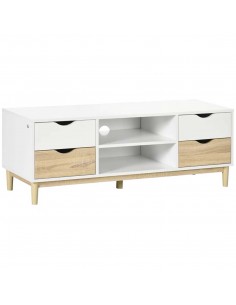 Homcom 1200mm TV Stand with Storage and Wood-Effect, White & Natural