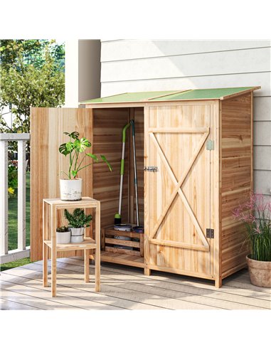 Outsunny 140 x 75 Fir Wood Garden Shed, with Asphalt Roof - Natural