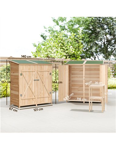 Outsunny 140 x 75 Fir Wood Garden Shed, with Asphalt Roof - Natural