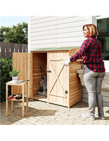 Outsunny 140 x 75 Fir Wood Garden Shed, with Asphalt Roof - Natural