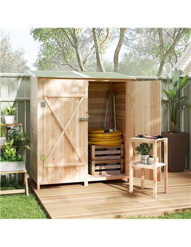 Outsunny 140 x 75 Fir Wood Garden Shed, with Asphalt Roof - Natural