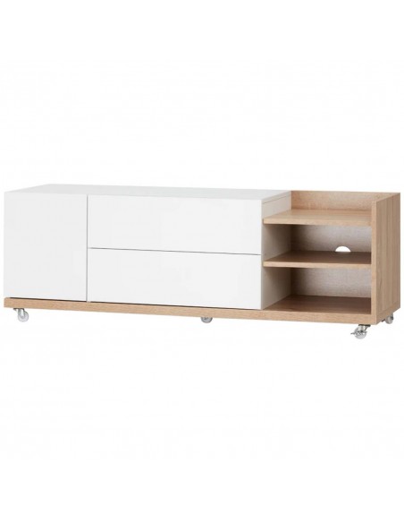Homcom 1200mm TV Stand with Wheels, Storage Shelves and Drawers, White & Natural - pic 17772 | FastDaddyshop