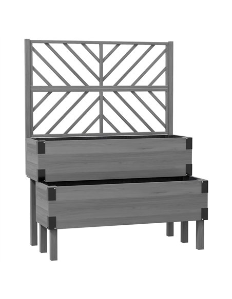 Outsunny Raised Garden Bed with Trellis, 2-Tier Wooden Elevated Planter Box  for Vegetables, Flowers, Herbs, Grey - pic 177720 | FastDaddyshop
