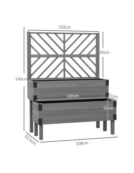 Outsunny Raised Garden Bed with Trellis, 2-Tier Wooden Elevated Planter Box  for Vegetables, Flowers, Herbs, Grey - pic 177722 | FastDaddyshop