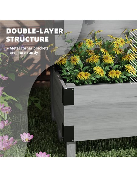 Outsunny Raised Garden Bed with Trellis, 2-Tier Wooden Elevated Planter Box  for Vegetables, Flowers, Herbs, Grey - pic 177724 | FastDaddyshop