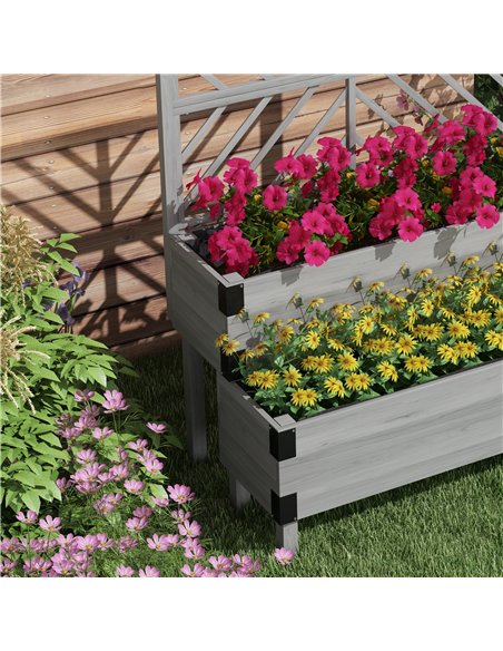 Outsunny Raised Garden Bed with Trellis, 2-Tier Wooden Elevated Planter Box  for Vegetables, Flowers, Herbs, Grey - pic 177727 | FastDaddyshop