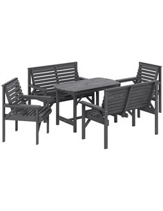 Outsunny 5 Piece Wooden Garden Dining Set for 6, Outdoor Conversation Set with 2 Armchairs, 2 Loveseats and Dining Table with Um