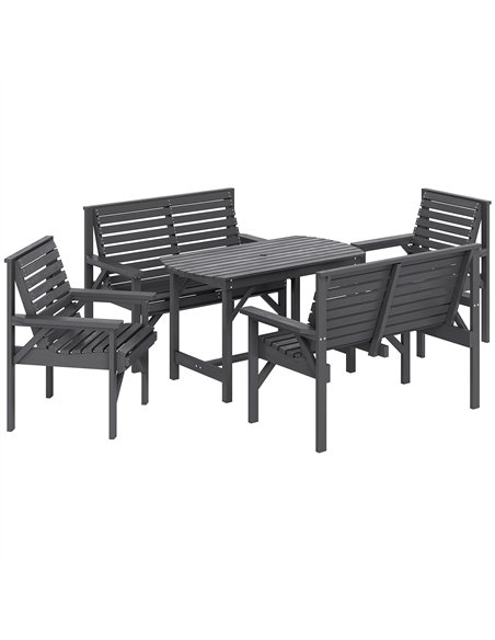 Outsunny 5 Piece Wooden Garden Dining Set for 6, Outdoor Conversation Set with 2 Armchairs, 2 Loveseats and Dining Table with Um - pic 177729 | FastDaddyshop