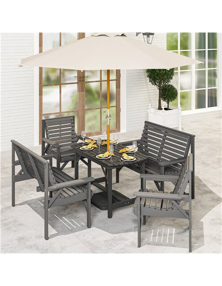 Outsunny 5 Piece Wooden Garden Dining Set for 6, Outdoor Conversation Set with 2 Armchairs, 2 Loveseats and Dining Table with Um - pic 177730 | FastDaddyshop